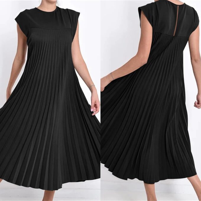 Women's Summer Pleated Maxi Dress 2024 Casual Cap Sleeve Loose Fit Flowy Long Dresses with Pockets – Bild 2