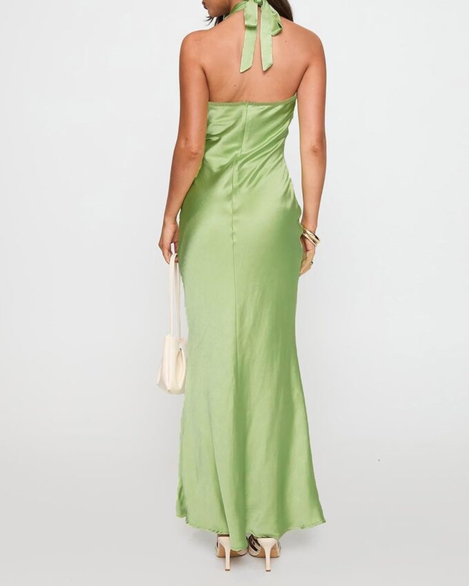 Women's Satin Dresses Summer Bodycon Sexy Halter V Neck Backless Elegant Formal Prom Cocktail Wedding Guest Maxi Dress – Bild 5
