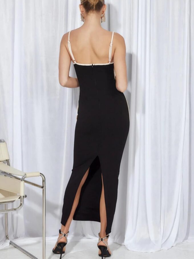 Women's Spaghetti Strap Sleeveless Long Bodycon Square Neck Dress Back Slit Maxi Dresses – Bild 2
