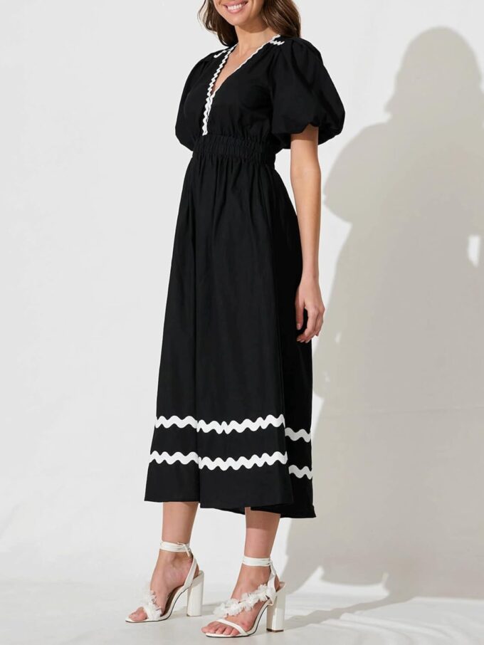 Womens V Neck Flutter Sleeve Boho Midi Dress Summer Wedding Guest Beach Party Long Dresses – Bild 2