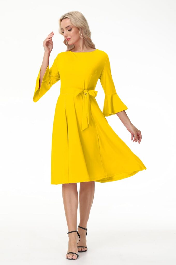 Elegant Cocktail Dresses for Women Wedding Guest Party Evening Prom Formal Church Dress Gowns Crew Neck Bell Sleeve – Bild 6