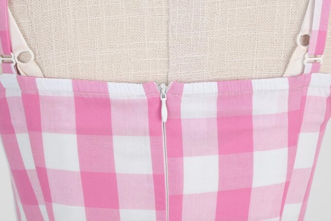 Pink Gingham Dress for Women Vintage Rockabilly 1950s Spaghetti Strap A-Line Swing Midi Cocktail Party Pageant Dress – Bild 7