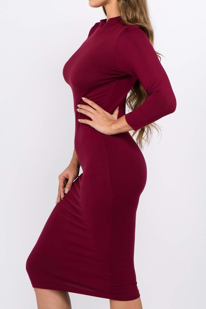 ICONOFLASH Damen 3/4 Ärmel Bodycon Midikleid Rundhals Enganliegendes Kleider mit Übergröße Optionen – Bild 2