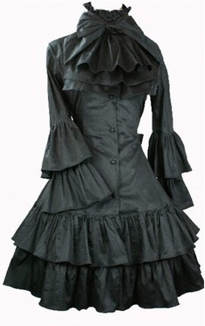 Womens Steampunk Gothic Victorian Dress Multi Layer Midi Dress