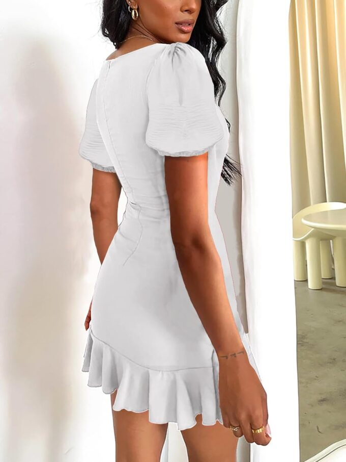 Summer Dress for Women 2025 Square Neck Short Sleeve Ruffled Casual Mini Wrap Dress – Bild 3