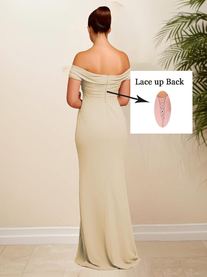 SERYO Off Shoulder Chiffon Bridesmaid Dresses for Women with Slit V Neck Flowy Long Formal Dress – Bild 6