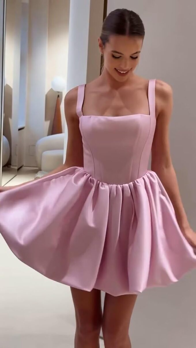 Short Satin Homecoming Dresses for Teens 2025 Square Neck Puffy HOCO Prom Dress – Bild 6
