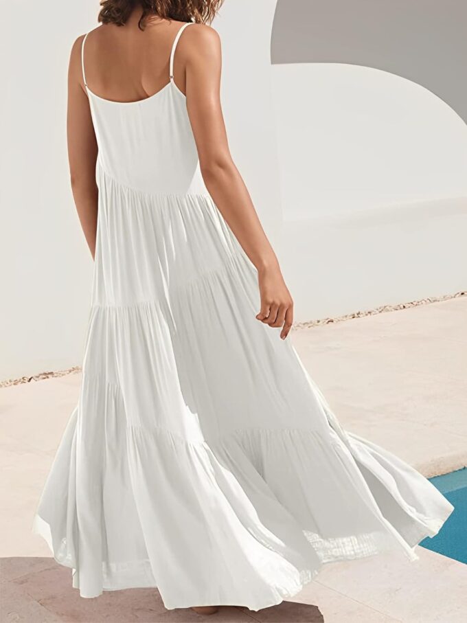 Womens Summer Dresses Loose Sleeveless Spaghetti Strap Asymmetric Tiered Maxi Dress – Bild 5