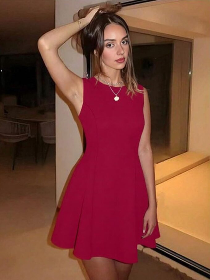 Women's Summer A-Line Mini Dress Boat Neck Sleeveless Casual Party Short Dresses – Bild 3