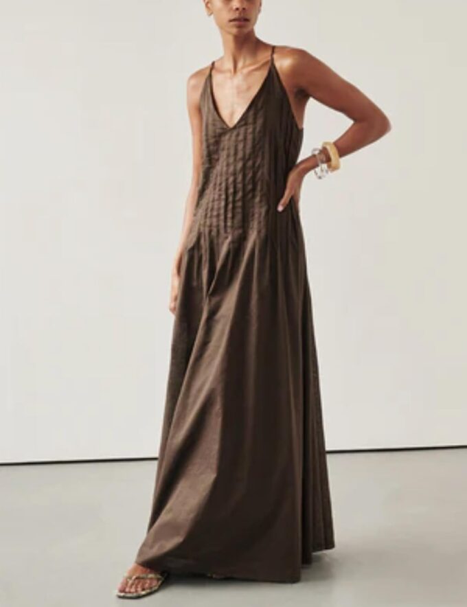 MISSACTIVER Women V Neck Pleated Maxi Dress Sleeveless Backless Long Dress Adjustable Spaghetti Straps Elegant Summer Dresses – Bild 3