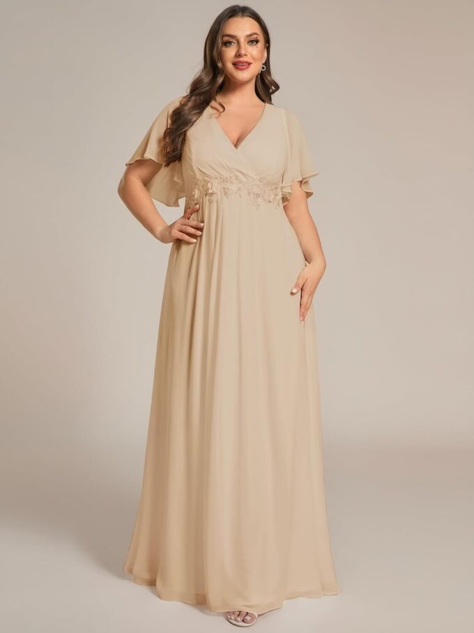Ever-Pretty Chiffon V Neck Short Sleeves Appliques Plus Size Formal Dresses for Curvy Women Evening Gowns 01960-DA – Bild 4