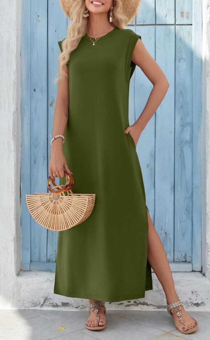 Zeagoo Maxi Dresses for Women 2025 Summer Casual Sleeveless Floral Sundress Long Split Dresses with Pockets Beach Vacation – Bild 3