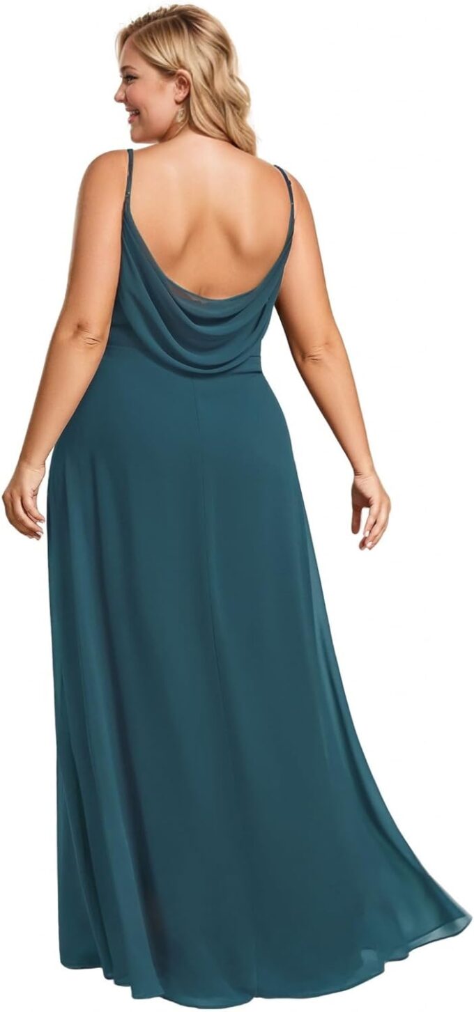 Ever-Pretty Plus Women's Summer Sexy Spaghetti Straps Cowl Back V Neck Ruched Plus Size Bridesmaid Dress