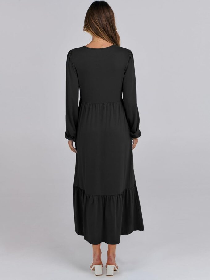 ANRABESS Women's Casual Long Sleeve Midi Dress 2025 Fall Crewneck A Line Tiered Flowy Loose Trendy Dresses with Pockets – Bild 4