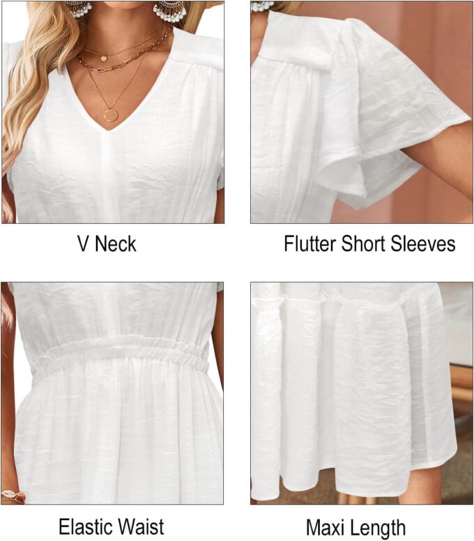 VOTEPRETTY Women's 2025 Summer Boho Maxi Dresses Flutter Short Sleeve V Neck Casual Beach Wedding Guest Vacation Long Dress – Bild 3