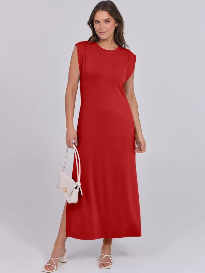 ANRABESS Womens Maxi Dresses 2025 Summer Casual Cap Sleeve Crew Neck Loose Split Beach Travel Long Shirt Sundress & Pockets – Bild 2