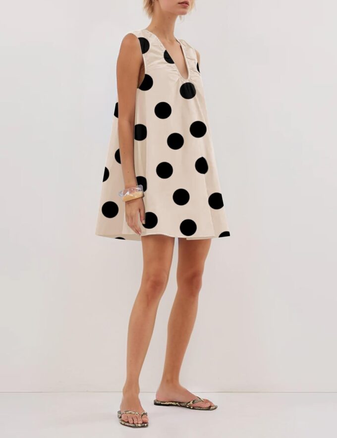 Meladyan Women's Polka Dot Babydoll Mini Dress Scoop Neck Sleeveless Summer Tank Dresses with Pockets – Bild 5