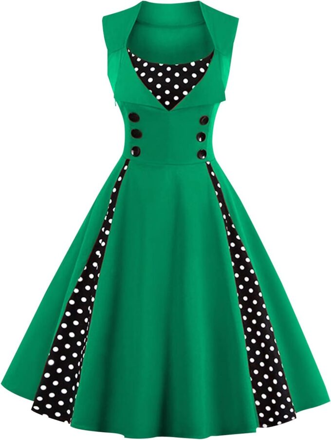 KILLREAL Women's Polka Dot Retro Vintage Style Cocktail Party Swing Dress