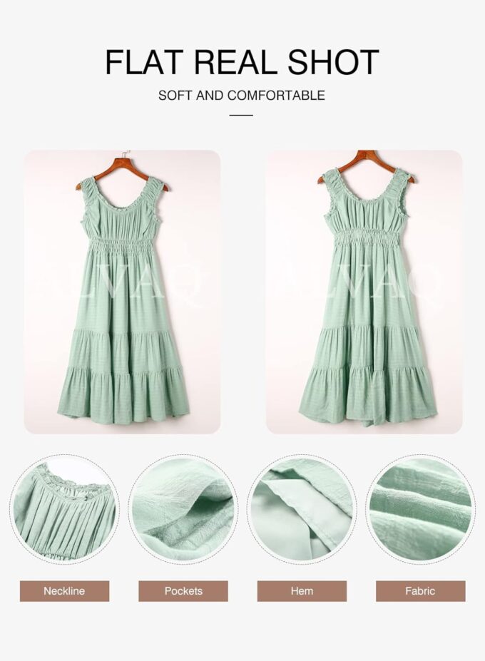 AlvaQ Women Summer Dresses Sleeveless Smocked Midi Dress High Waist Casual Tiered A Line Sundress with Pockets – Bild 6