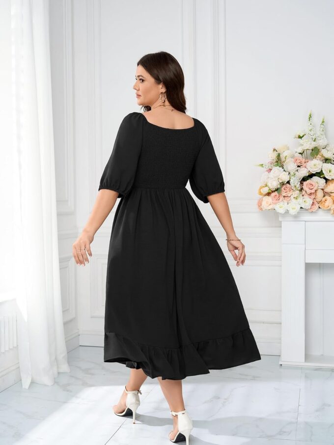 Women's Plus Size Maxi Dress Summer Half Lantern Sleeve Square Neck Smocked Flowy A-Line Elegant Wedding Guest Dresses – Bild 3