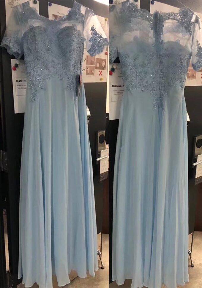 Laces Appliques Mother of The Bride Dresses Short Sleeves Chiffon Formal Evening Dress for Mom – Bild 5