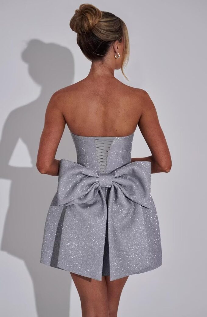 Sparkly Homecoming Dresses with Bow Back Strapless Short Prom Party Dress Mini Cocktail Gown – Bild 2