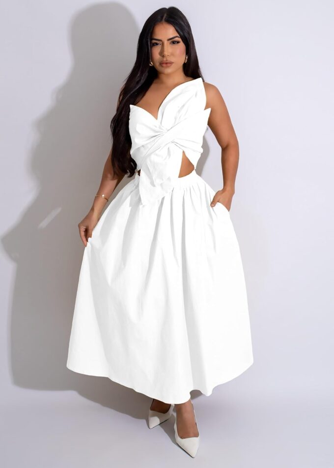Midi Dresses for Women Casual Summer Sundresses Vacation Outfits Spaghetti Strap Smocked Women Maxi Dress with Pockets – Bild 3