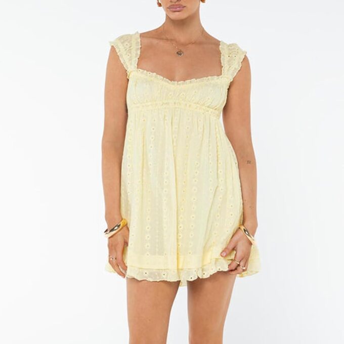 Women's Babydoll Mini Dress Floral Embroidery Summer Sleeveless Loose A Line Flowy Short Sundress for Beach Club Party – Bild 2