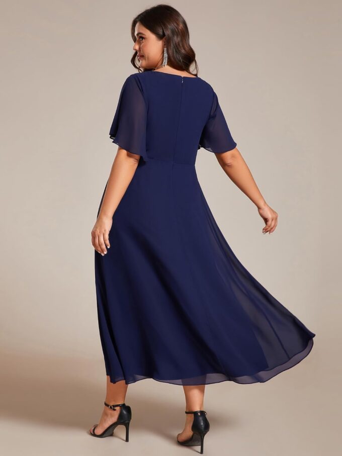 Ever-Pretty Women's V Neck Pleated Chiffon Applique Ruffles Sleeves Maxi Plus Size Formal Wedding Guest Dresses – Bild 2