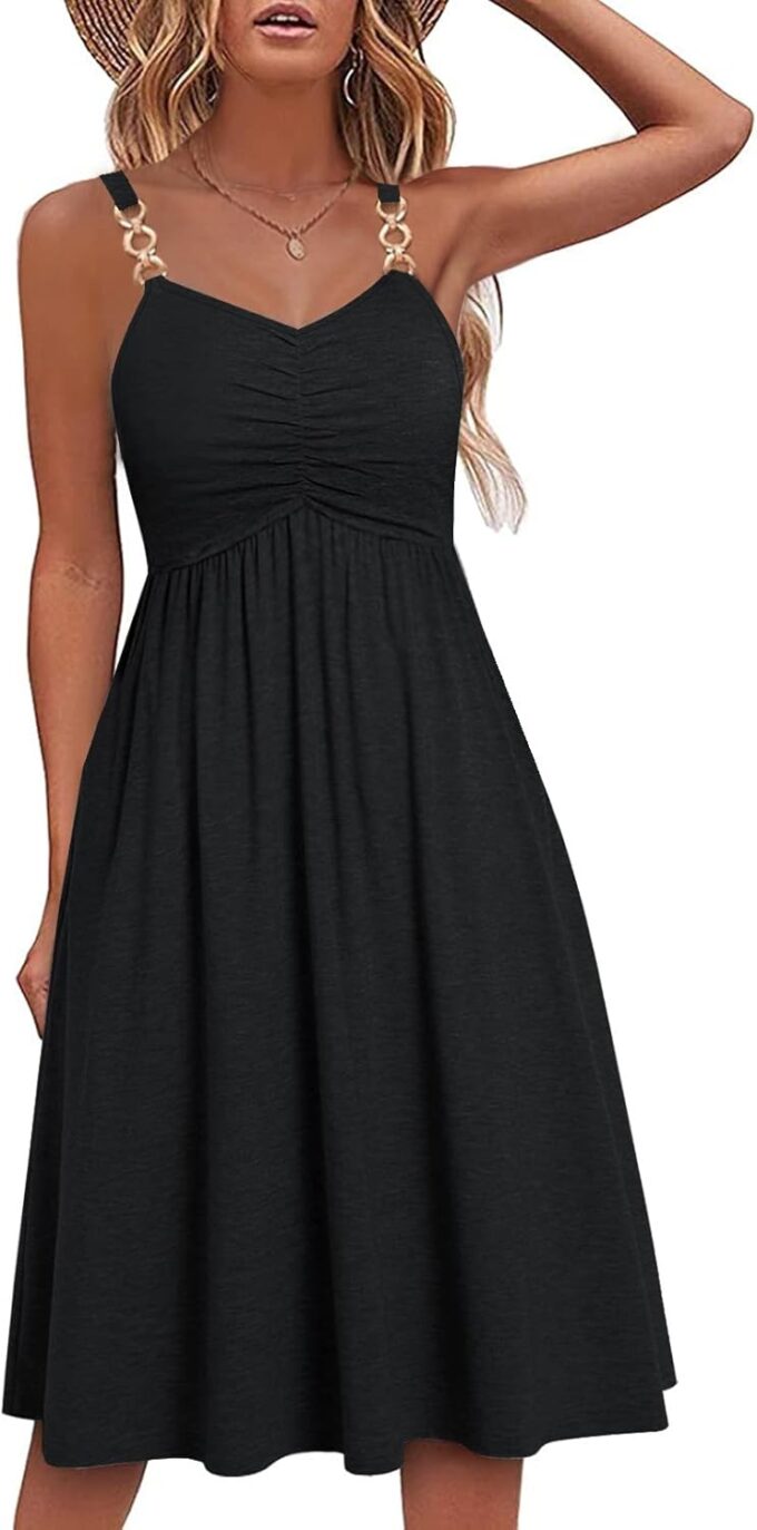 Soesdemo Summer Dresses for Women 2025 Floral Boho Sleeveless V Neck Spaghetti Strap A Line Casual Sundresses with Pockets