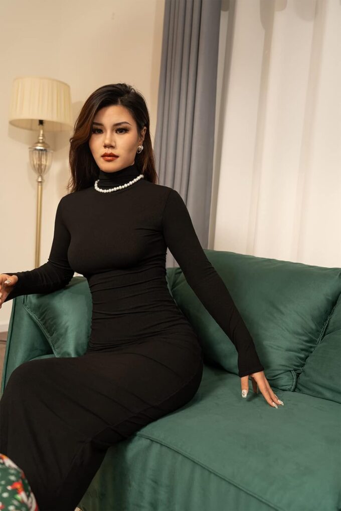 Memoriesea Women's Basic Turtleneck Long Sleeve Ribbed Bodycon Fall Slim Solid Maix Pencil Dress – Bild 4