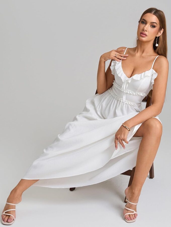 Summer Maxi Dress Spaghetti Strap Ruffle V Neck Casual Flowy Beach Wedding Guest Long Dresses for Women 2025 – Bild 5
