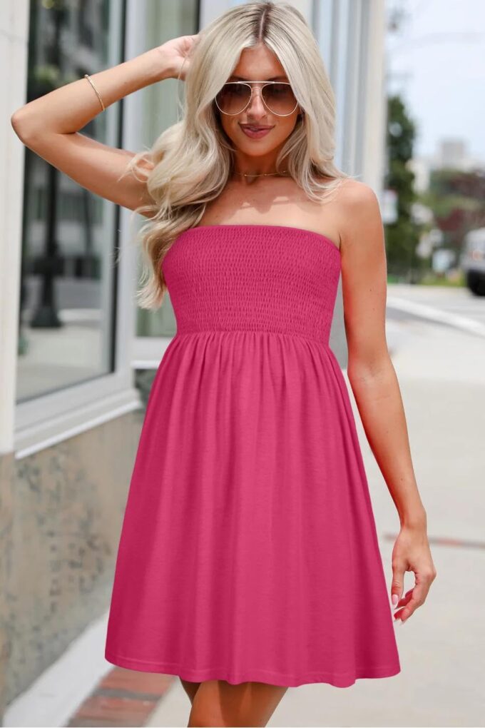 elescat Summer Dresses for Women Strapless Casual Beach Cover Ups Tube Top Sundress – Bild 2