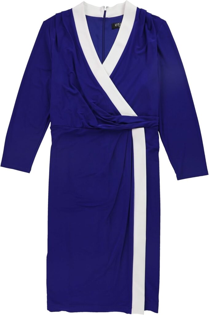 Kasper Damen Etuikleid in Wickeloptik mit Farbblockierung, Königsblau/Weiß, Größe S, Royal Blue/Weiß, Small