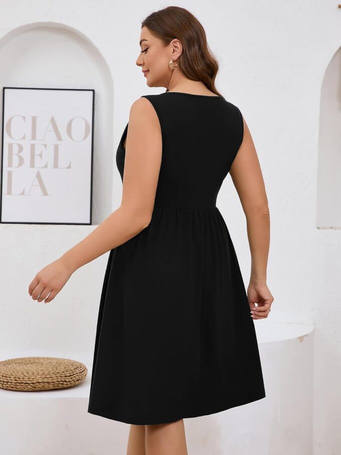 AusLook Plus Size Women Summer Dresses Sleeveless Casual Loose Swing Button Down Midi Dress with Pockets 1X-5X – Bild 2