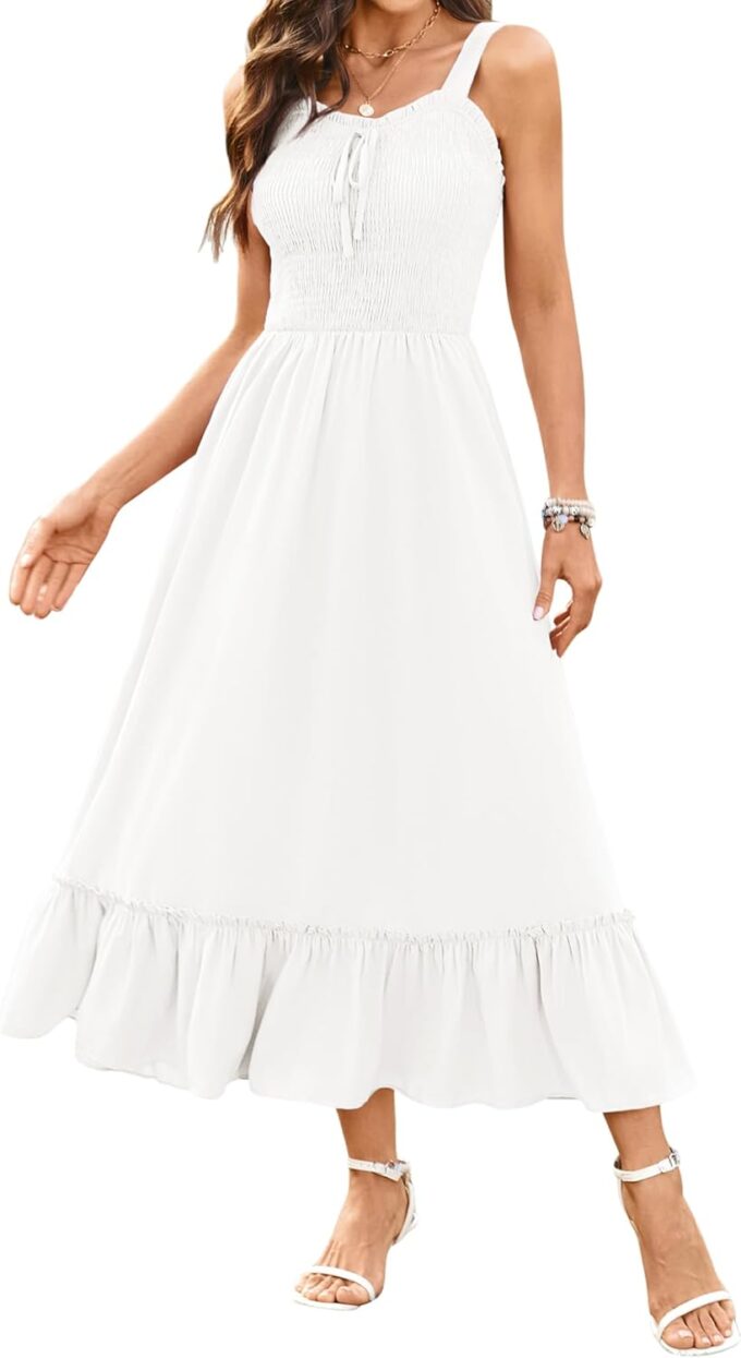 Arolina Women's Summer Floral Boho Dress 2025 Square Neck Maxi Dresses Solid Color Ruffle Beach Vacation Long Sundress