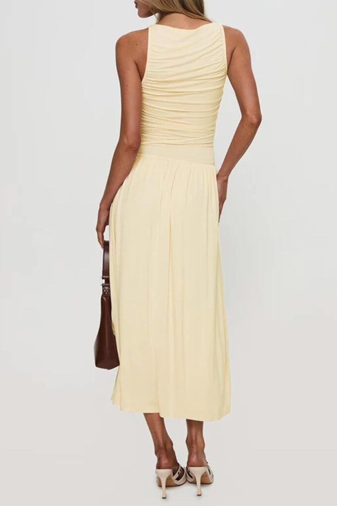 Women's Summer Sleeveless Maxi Dresses Casual Ruched Boat Neck High Waist Wedding Cocktail Long Flowy Tank Dress – Bild 3