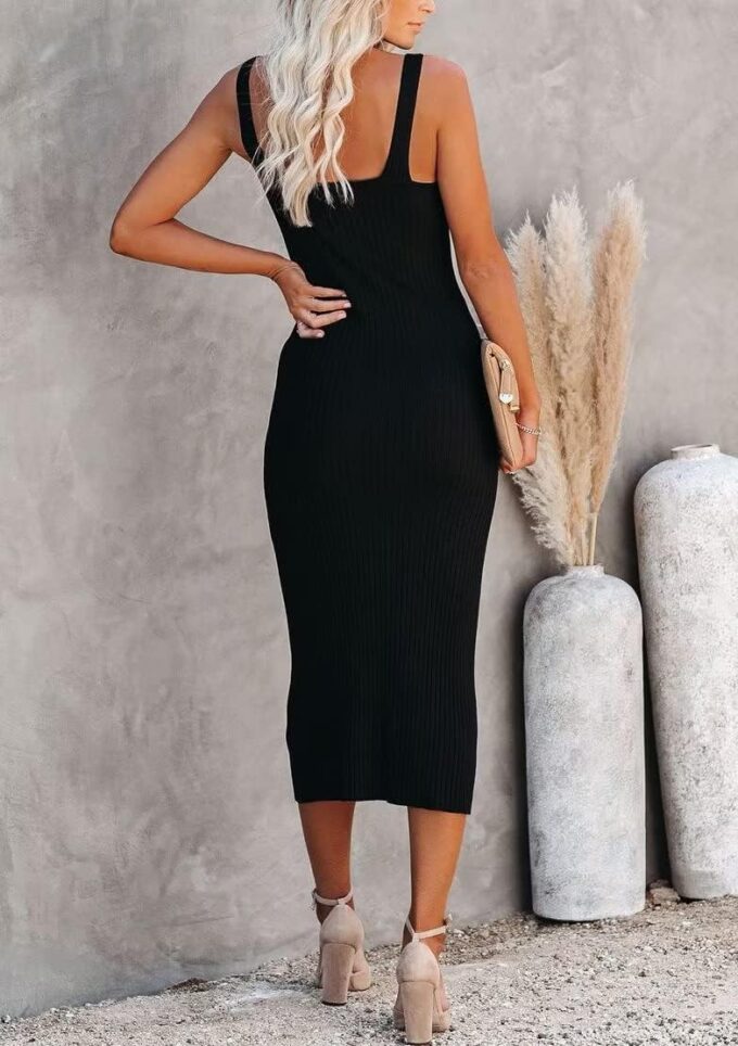 Lacozy Women's 2025 Summer Bodycon Midi Dress Sexy V-Neck Sleeveless Sweater Dress Casual Tank Top Dresses – Bild 3