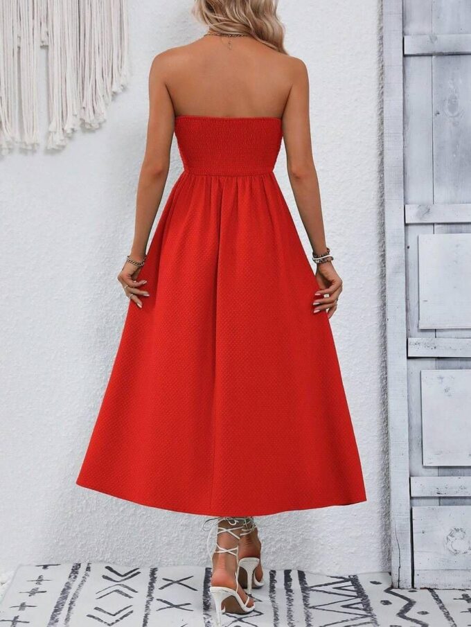 SKAYS Womens Strapless Twist Knot Midi Dress Cutout A-line Tube Summer Cocktail Party Dress with Back Smock – Bild 2