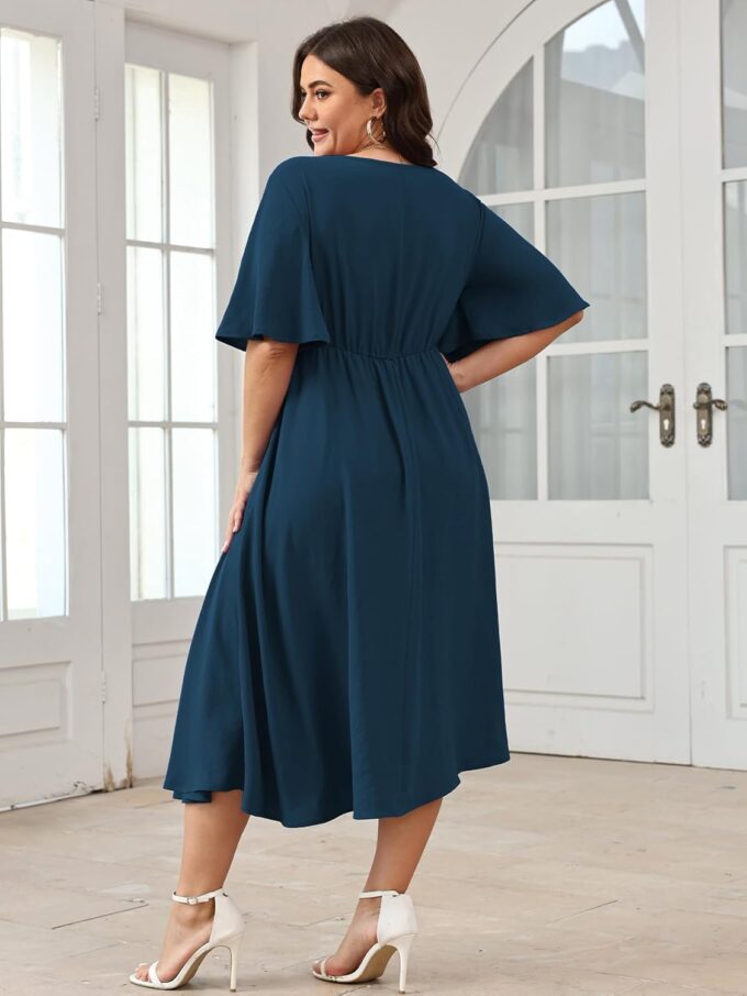 SCOMCHIC Women Plus Size Midi Dresses Wedding Guest Short Sleeve V Neck Tie Waist Casual Summer Flowy A Line Dress – Bild 6