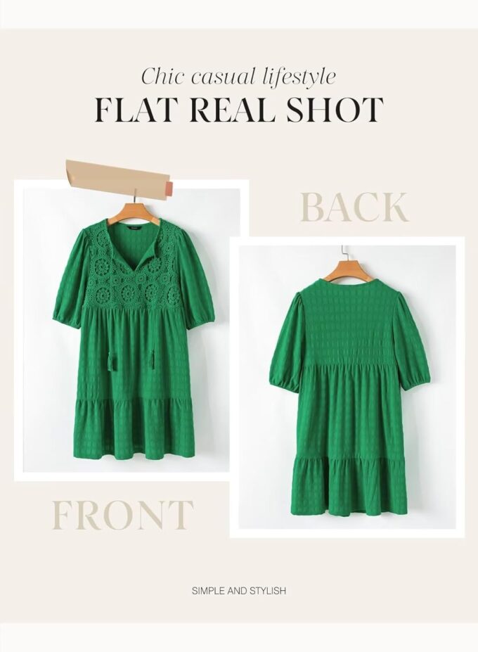 Dokotoo Womens Dresses Summer V Neck Drawstring Embroidered Half Sleeve Mini Dress Boho Dresses for Women 2025 Sundresses – Bild 5