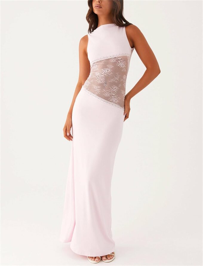 Women Sexy Hollow Out Maxi Dress Sleeveless Backless Lace Pachwork Bodycon Long Dress Y2k Going Out Party – Bild 6