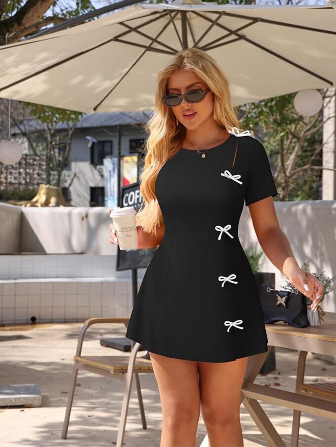 XXTAXN Women's Summer Boat Neck Short Sleeve Elegant Y2k A Line Mini Dress – Bild 4