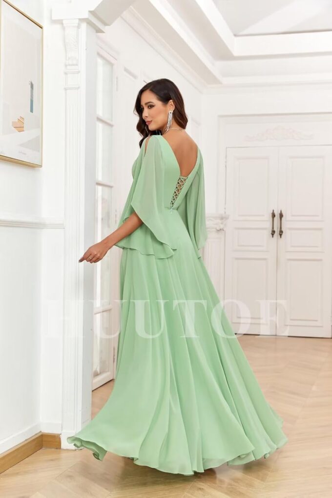 Chiffon Mother of Bride Dresses for Wedding V Neck Bridesmaid Dress with Slit Formal Dresses for Women Wedding Guest – Bild 3