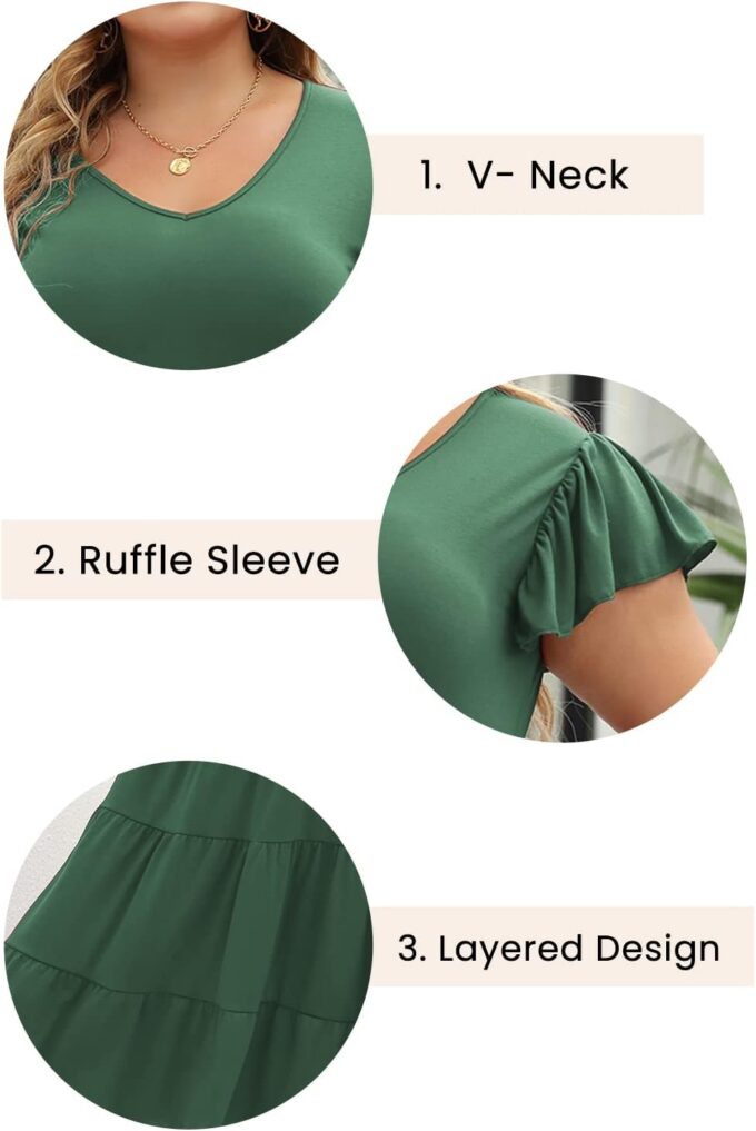 Celkuser Plus Size Casual Summer Dresses Curvy Womens Elastic Waist Tiered A Line Ruffle Hem Dress with Pockets – Bild 5