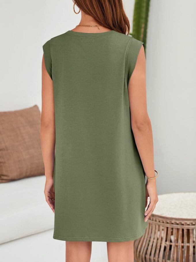 Wenrine Womens Summer Mini Dress Casual Loose Sleeveless Crewneck Slit Basic T Shirt Dresses with Pockets – Bild 5