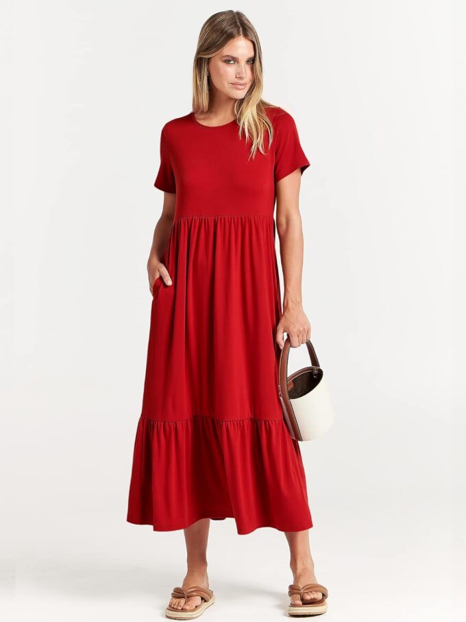 ANRABESS Womens 2025 Summer Casual Maxi Dress A line Tiered Flowy Short Sleeve Crewneck T Shirt Beach Travel Long Dresses – Bild 6