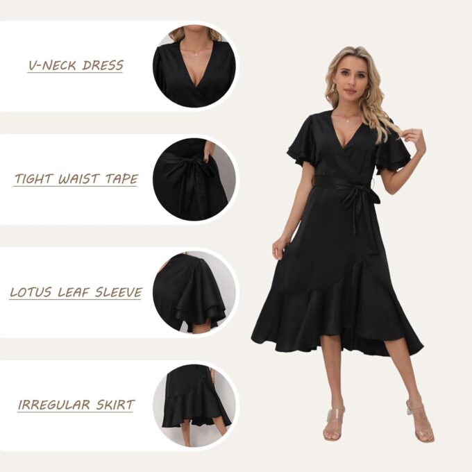 Women's 2025 Summer Cross Midi Dress Casual Boho Deep V Neck Short Sleeve Ruffle Hem Semi-Formal Dress – Bild 3