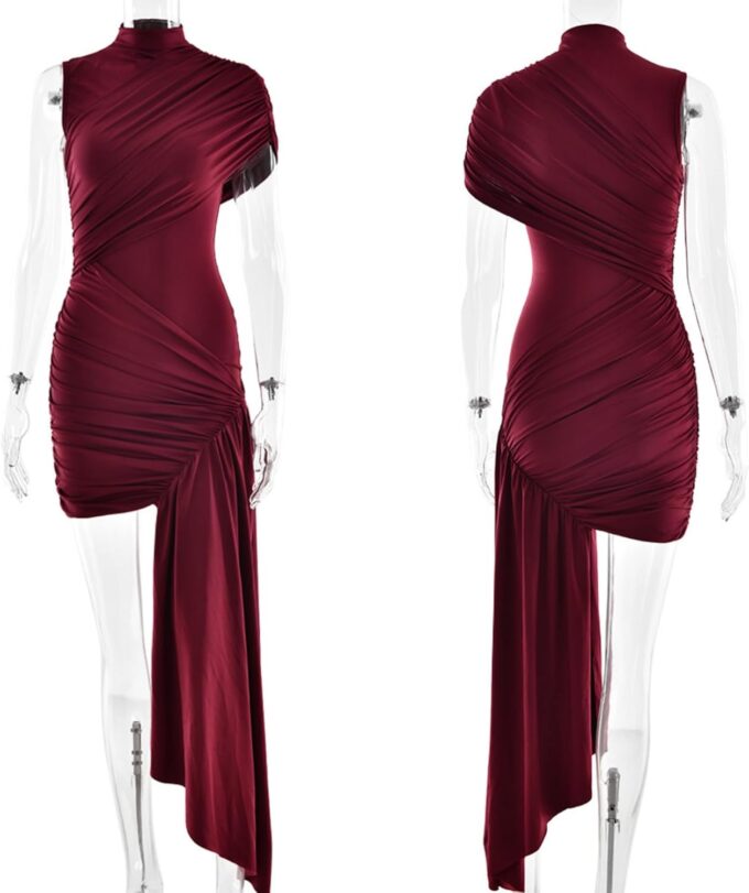 JUMISEE Women’s Elegant Irregular Ruched Mini Dress Flowy Ribbon Bodycon Cocktail Dress Sexy Pleated Formal Dresses – Bild 6
