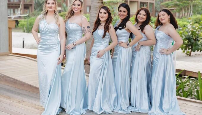One Shoulder Bridesmaid Dresses Satin Mermaid Long Formal Dresses Pleated Prom Dress for Wedding Women – Bild 4
